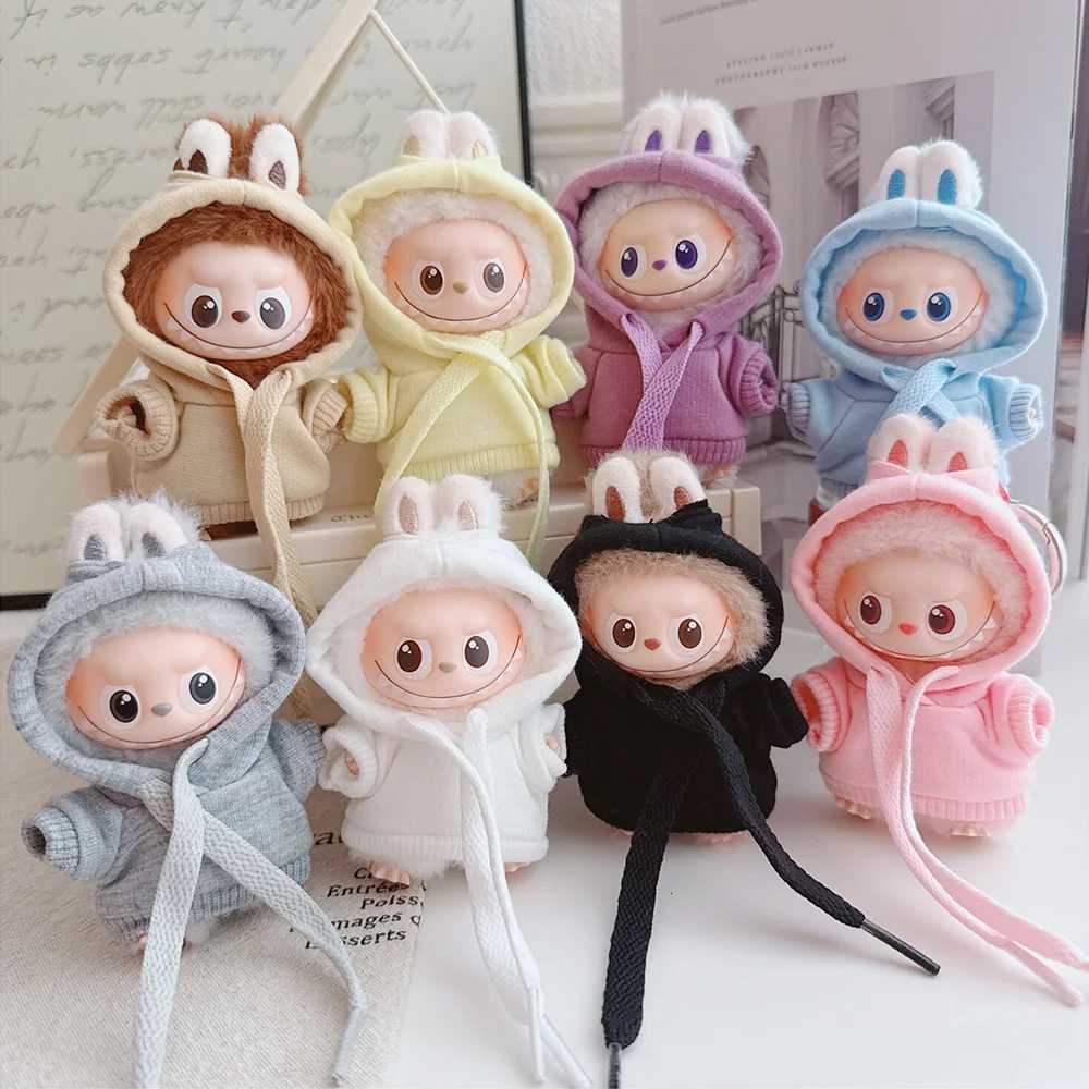 Extra-Long Drawstring Knit Hoodie for 10/15cm Labubu V4 & The Monsters Pin for Love Series Dolls DIY Fashion AccessoriesT260304
