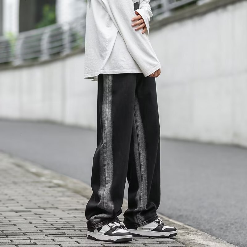 Men's Washed Denim Jeans Designer Pants Autumn Straight Loose Fit High Street American Style Trendy Vintage Casual Plus Size Pants