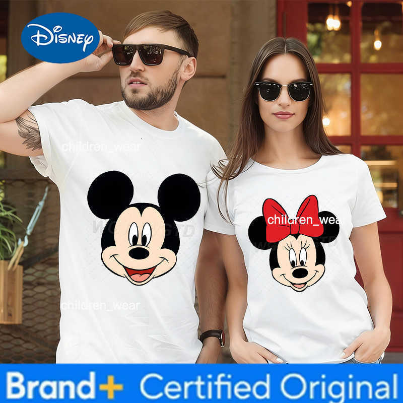 Disney Fun Mickey Mouse Minnie Couple Cotton T-shirts Classic Character Casual Short Sleeve Mickey Pattern Men Women Daily Wear Gifts H260304