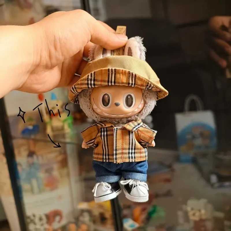 Labubu 17cm Luxury Knit Set - Triangle Logo Sweater, Beanie & Pearl Necklace for V1/V2, Fashion Doll AccessoriesT260304