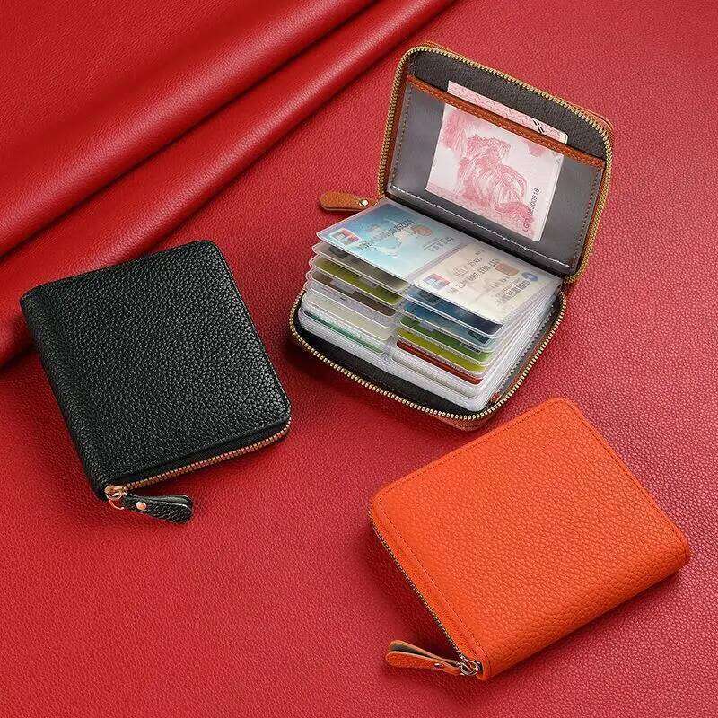 Ladies Leather Zipper Slim Business Card Holder Bags Multi-Card Wallet Ultra-Thin Minimalist Bank Cards Coin Money Purse C260304