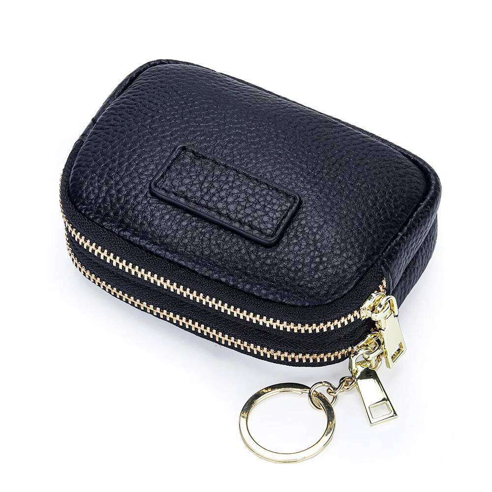 2025 Hot Sale Genuine Leather Women New Mini Coin Purse Double Layer Zipper Keychain Portable Lipstick Organizer Wallet for Lady C260304