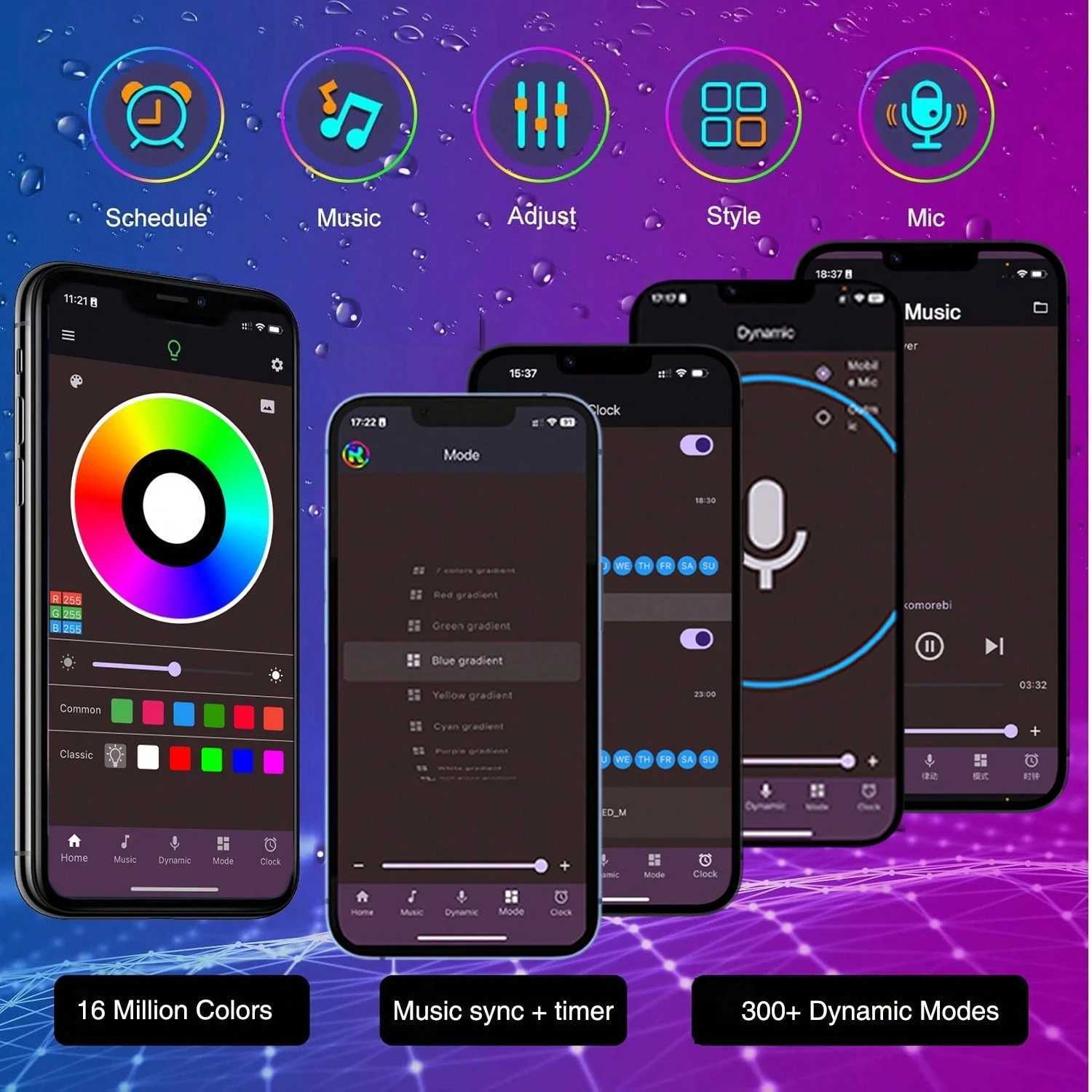 5V USB Powered 5050 LED Strip Phone APP Control 1-30 Meter RGB Flexible Light Strip for Home Party Bedroom Ambient Lighting H260304