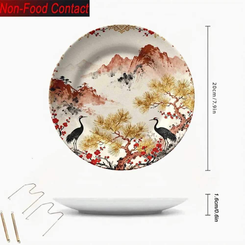 This traditional Chinese decorative plate with cranes and pine trees brings longevity and elegance to your home decor.T260304