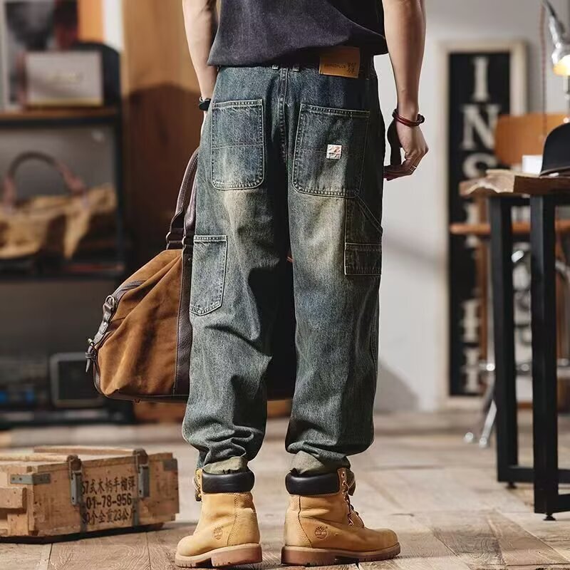 American Retro Men's Jeans New Autumn Loose Fit Slightly Tapered Straight Casual Designer Pants Versatile Workwear Pants