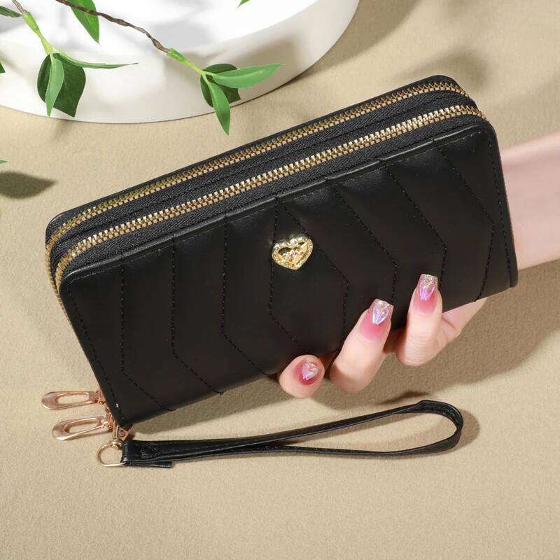 Chic Faux Leather Wallet Double Zipper Security Coin Purse & Card Slots - Fashionable Wristband Clutch for Everyday C260304