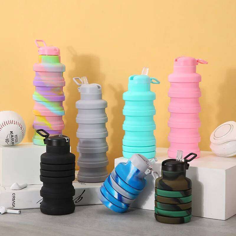 New Portable Silicone Water Bottle Retractable Outdoor Travel sports kettle 500ML Folding cup for household kitchen S260303