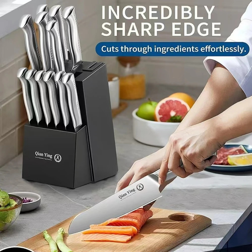 14-piece Stainless Steel Cutting Kitchen Knife Cutlery Set with Holder Chef Professional Cooking Tools Premium Knife Set Gift 260304