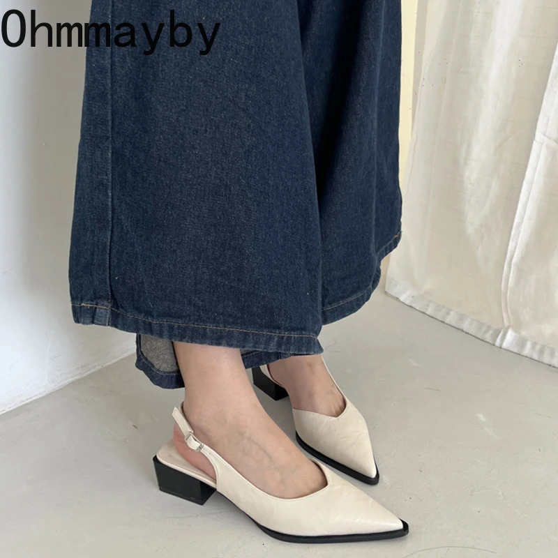 Summer Womens Cover Toe Sandals Elegant Shallow Slip On Shoes Comfort Low Heel Dress Street Style Shoes 260305