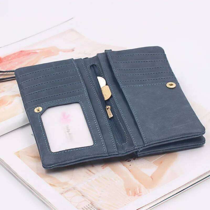 Large Capacity Women's Dull Polish Leather Double Zipper Clutch Wristlet Purse Phone Coin Card Holder Multi-pocket Wallet C260304