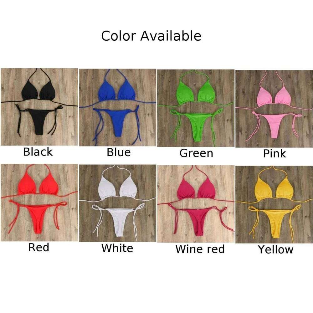 Sexy Women Quick Dry Thong Bikini Set Briefs & Bra Side Tie Swimsuit Bandage Style Brazilian Swimwear Low Rise Underwear Panties Y260303