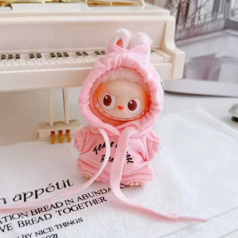 Letter Print Hooded Jumpsuit for 10cm Labubu V4 & Pin for Love Series Dolls Casual Fashion AccessoriesT260304