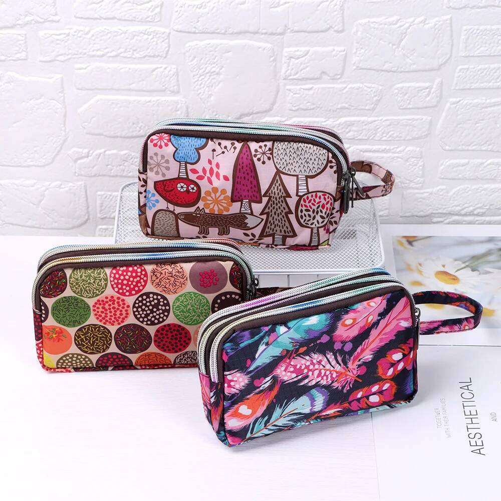 1PC New Fashion Waterproof Female Handbag Practical Larger Capacity Print Canvas Bag Key Coin Purse Three-layer Long Wallet C260304