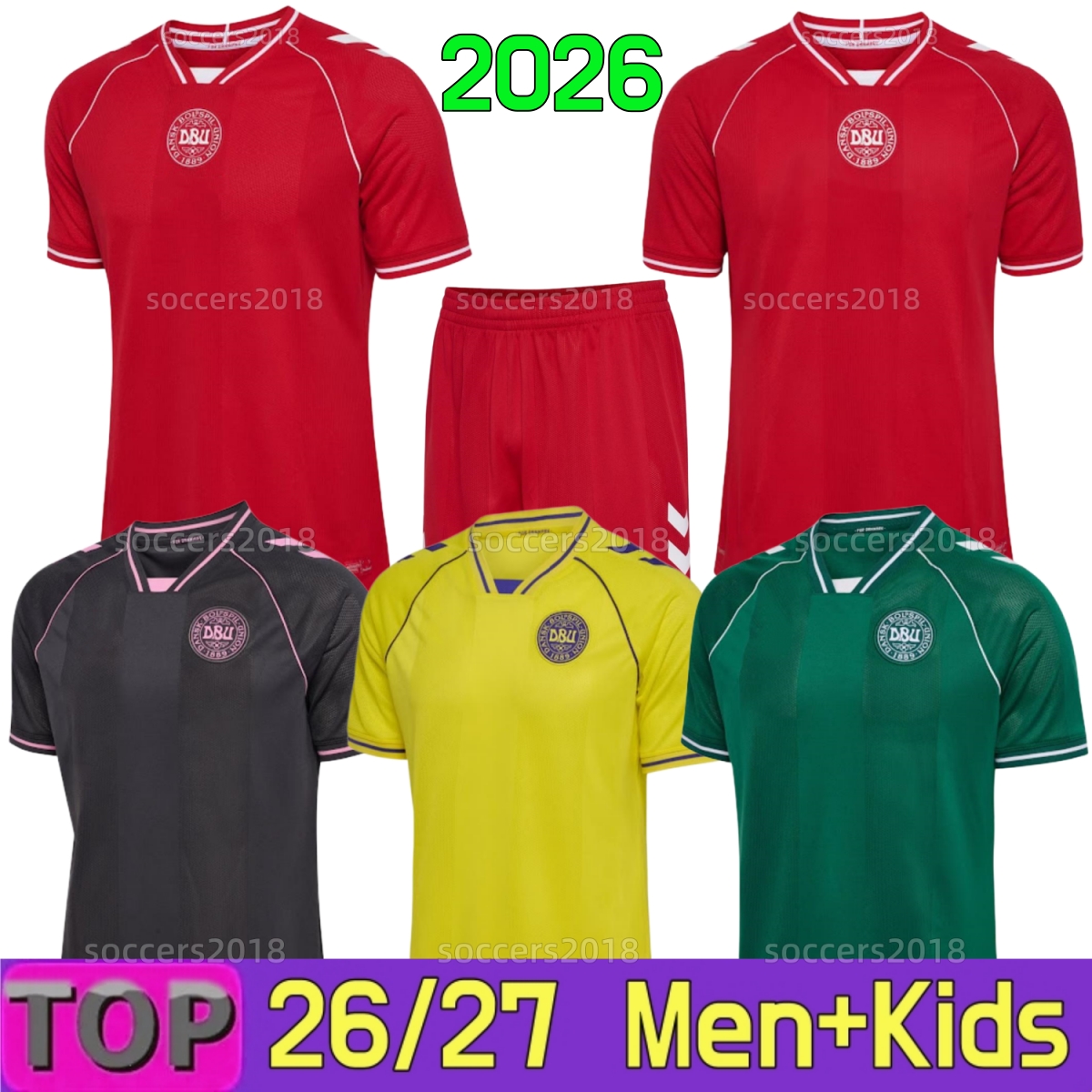 Denmark 2026 World Cup soccer jerseys ERIKSEN 26 27 HOJBJERG CHRISTENSEN SKOV OLSEN BRAITHWAITE DOLBERG 2027 home RED away Shirts football men kids kits