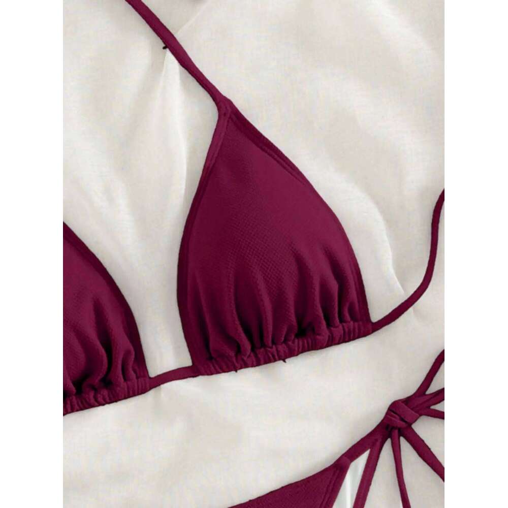 Summer wine red bow front tie bikini swimsuit set Y260303
