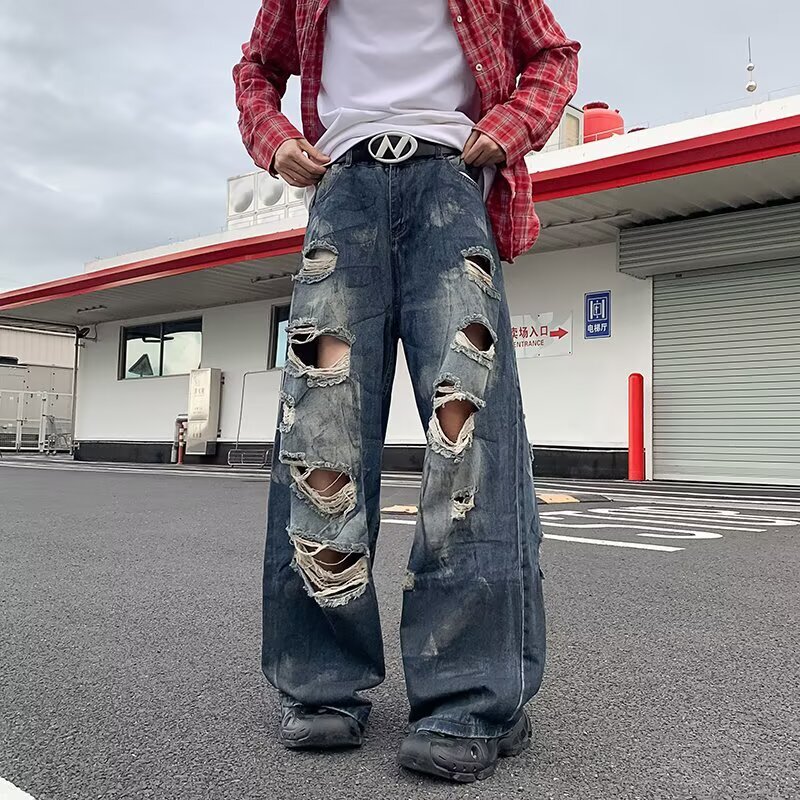 Light-colored Designer Pants Wide-leg Jeans For Women Summer Thin Style Plus Size Pleated High-waisted Loose Slimming Plus-size Women Straight-leg Floor-length