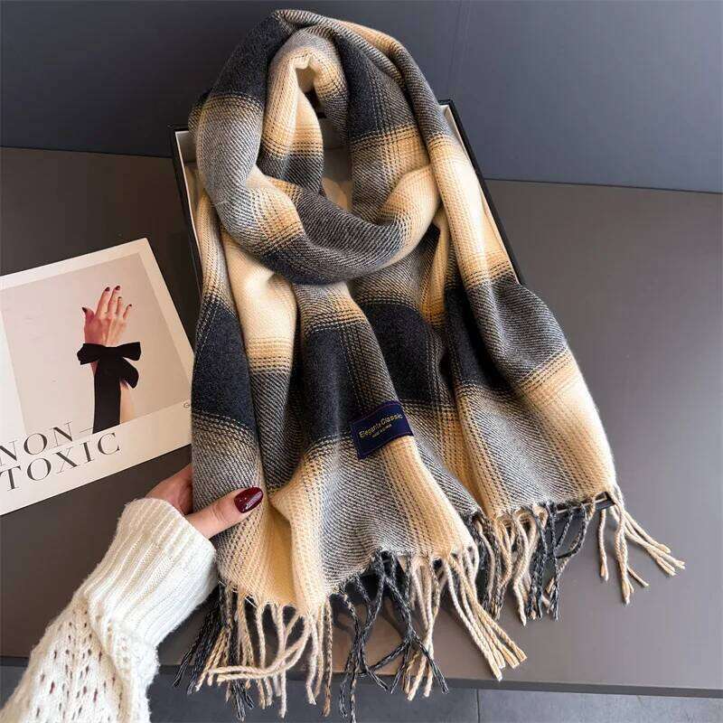 Winter Color Thickened Scarf For Women Men Neck Keep Warm Tassel Pashmina Shawl Faux Cashmere Warps Autumn Elegant Blanket XJ260304