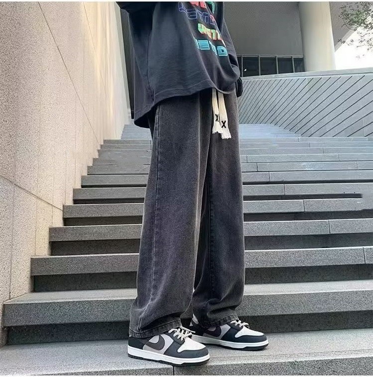 American Style Vibe Pants Men Autumn Versatile Designer Pants Jeans Trendy Brand Ins High Street Spring Autumn Loose Straight Wide Leg Pants