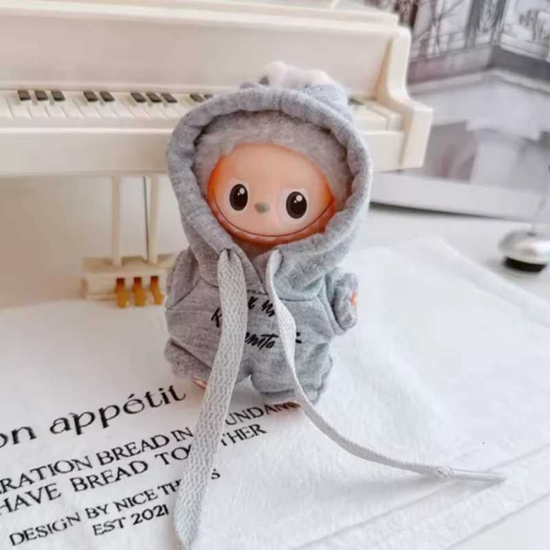 Letter Print Hooded Jumpsuit for 10cm Labubu V4 & Pin for Love Series Dolls Casual Fashion AccessoriesT260304