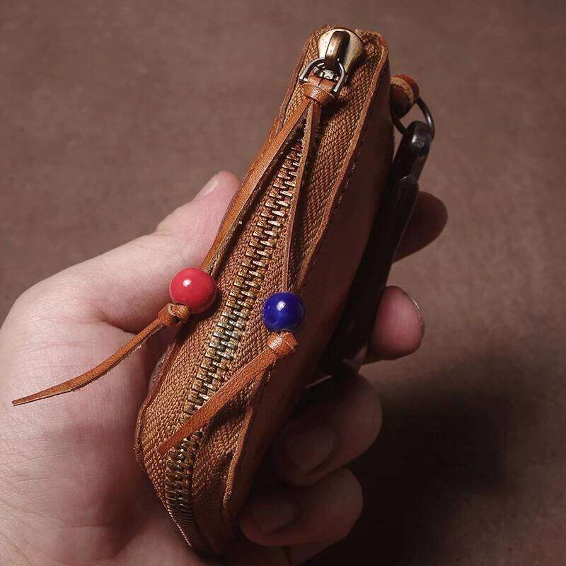 GURO High Quality Genuine Leather Home Car Key Bag Retro Men Handmade Top Cowhide Coin Purse Women Zipper Mini Wallet Card Holde C260304