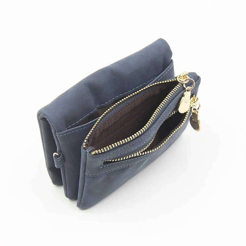 New purse for women short European and American vintage frosted double zipper multi-function folding can expand women's handbag C260304