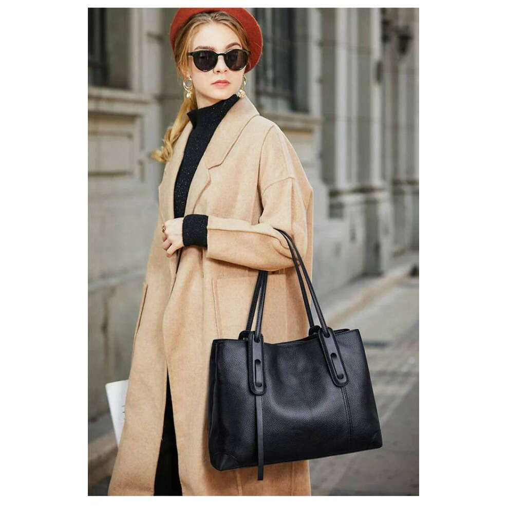 OLOEY 2025 Winter Spring Lichee Genuine Leather Women Shoulder Handbag Large Capacity Soft Cowhide Pacthwork Female Tote Bag