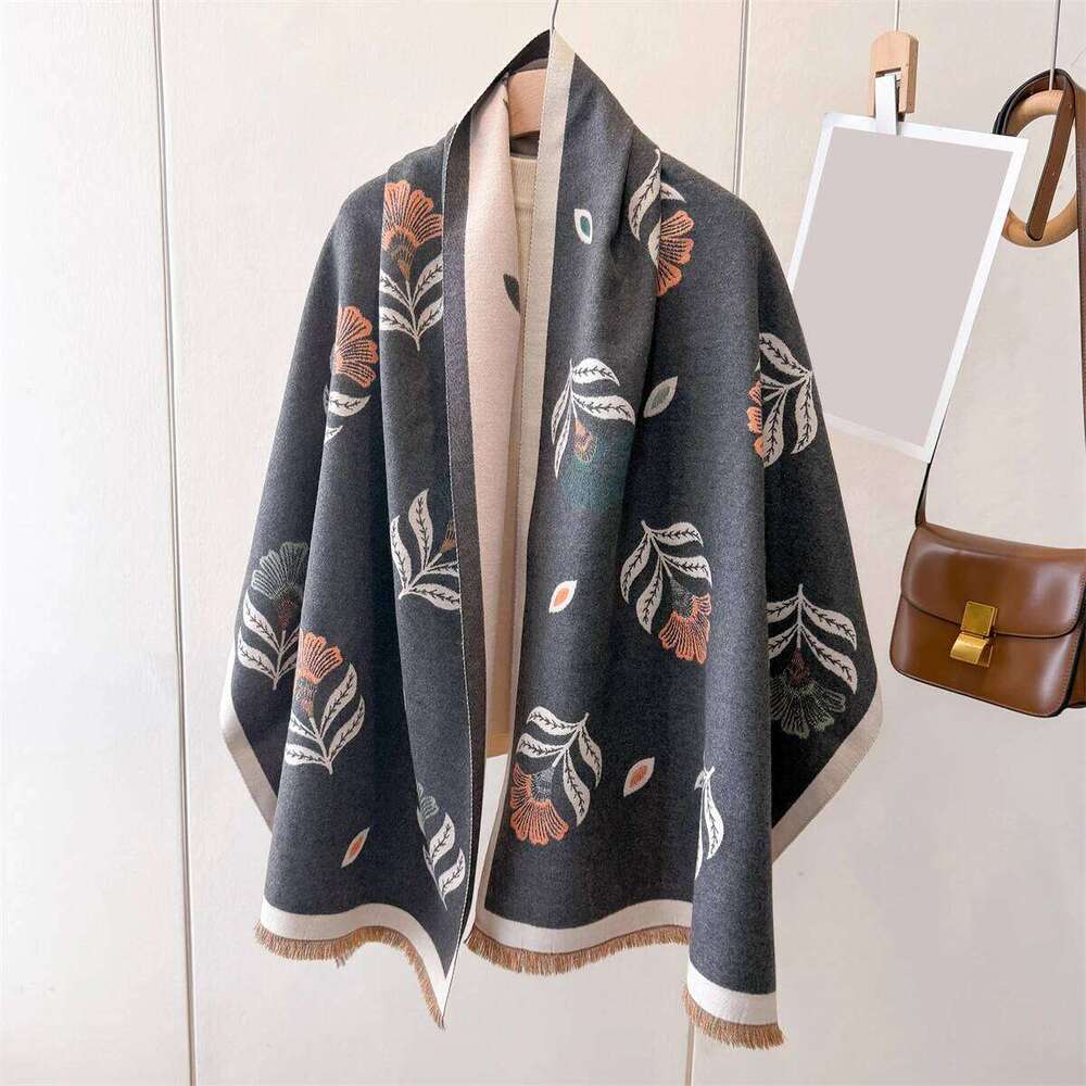 Black Neck Warmer Scarf For Women Winter Thickened Tassel Pashmina Shawl Faux Cashmere Warps Autumn Warm Elegant Blanket XJ260304