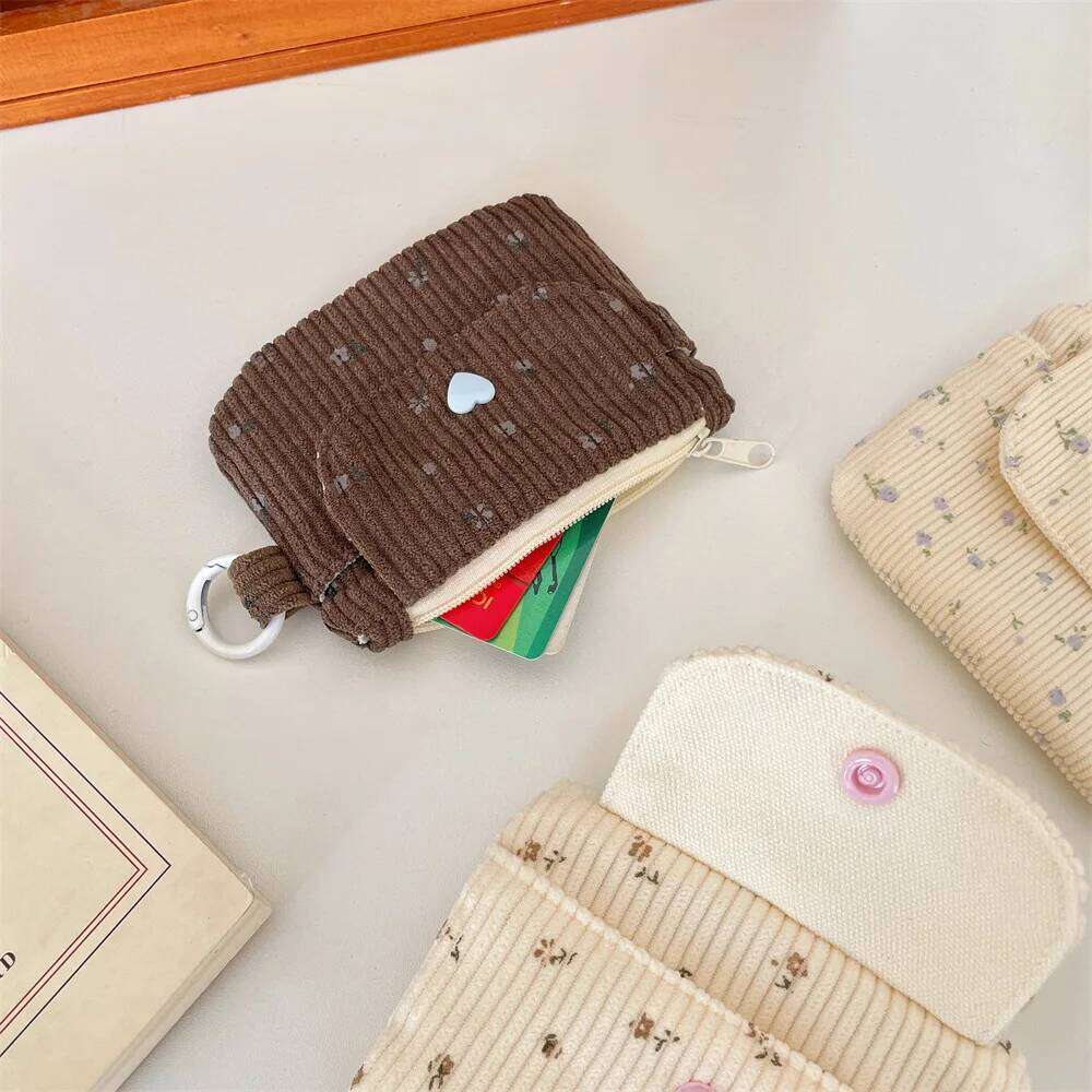 Corduroy Printed Coin with Key Ring Kids Cute Purse Hasp Small Wallet Zipper Credit Card Holder ID Bag C260304