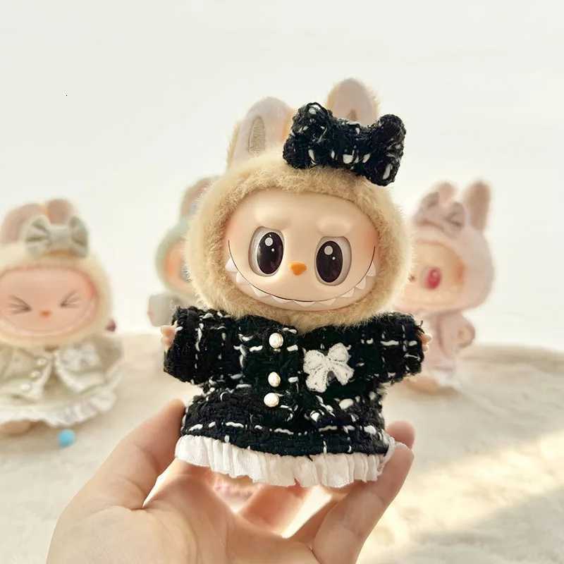 17cm Labubu Black Tweed Dress & Bow Set, Fashion Little Fragrant Doll Outfit for V1 V2 V3 AccessoriesT260304
