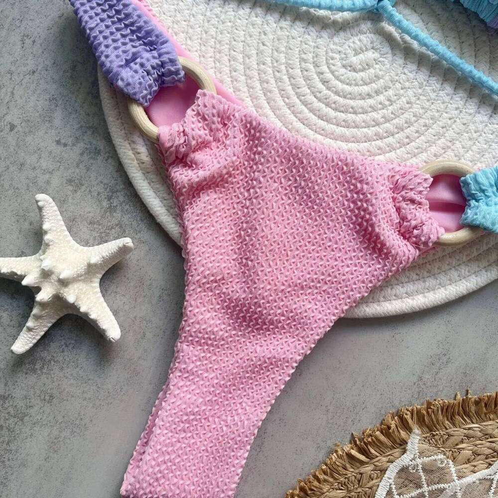 2025 Women's Swimming Suit Spliced New Solid Color Bikini Split Swimsuit Y260303