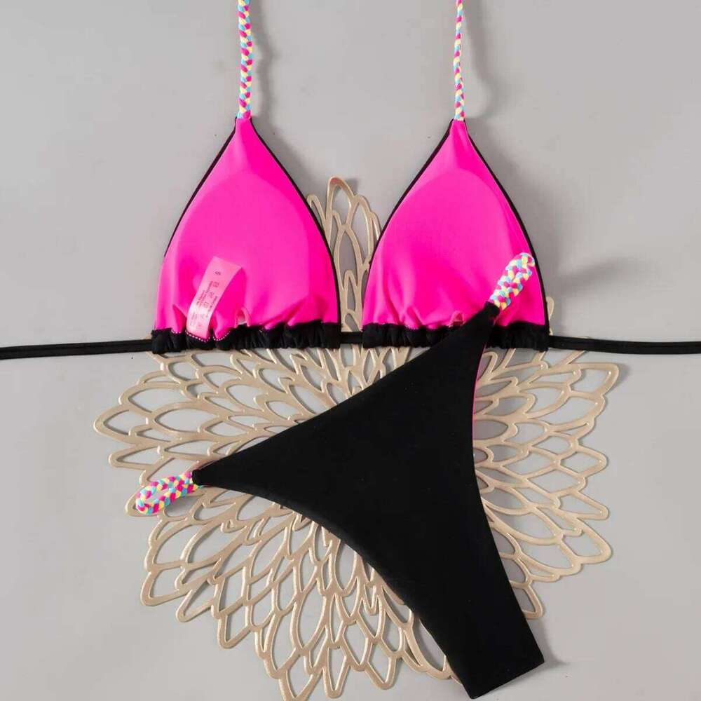 Lace-up Solid Color G-string Sexy Bikini Split Swimsuit Women Y260303