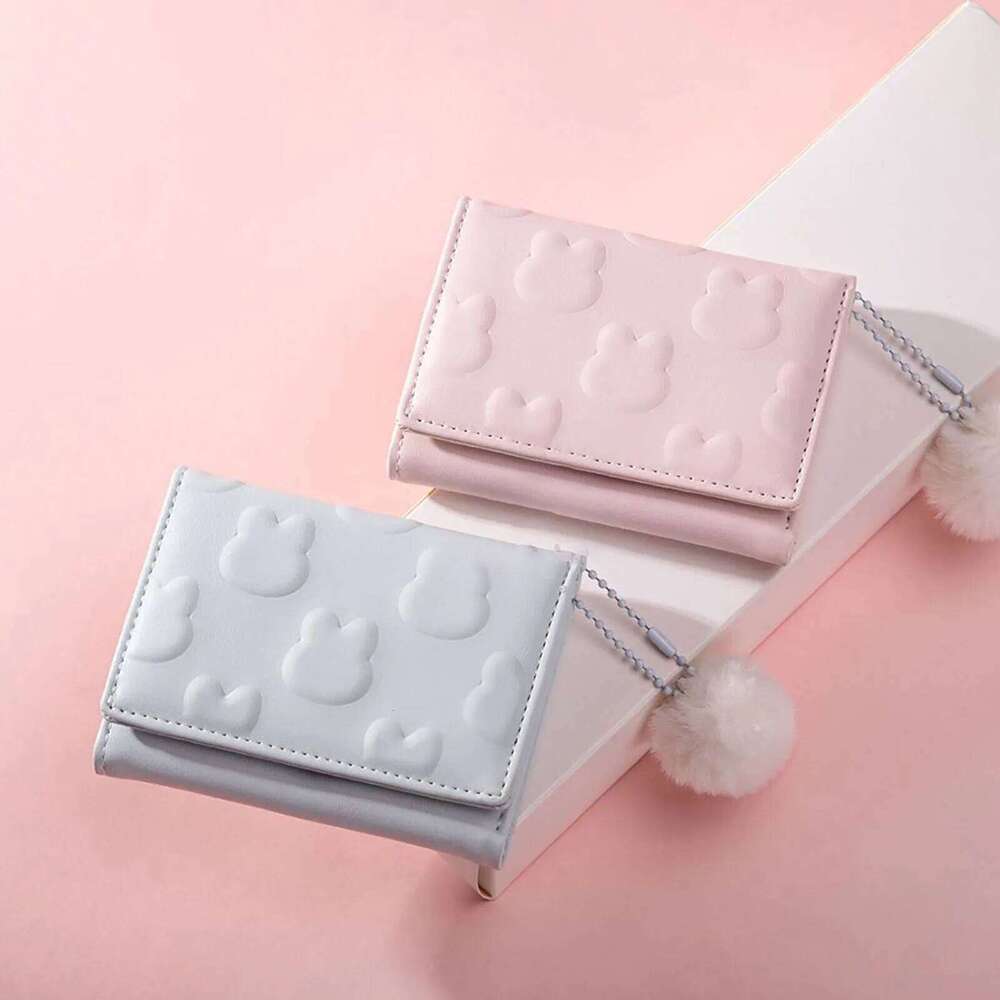 Cute Cartoon Rabbit Coin Purse Women Short Foldable PU Wallet Card Holder Girls Pink Clutch Bags Trendy Candy Color Wallets C260304