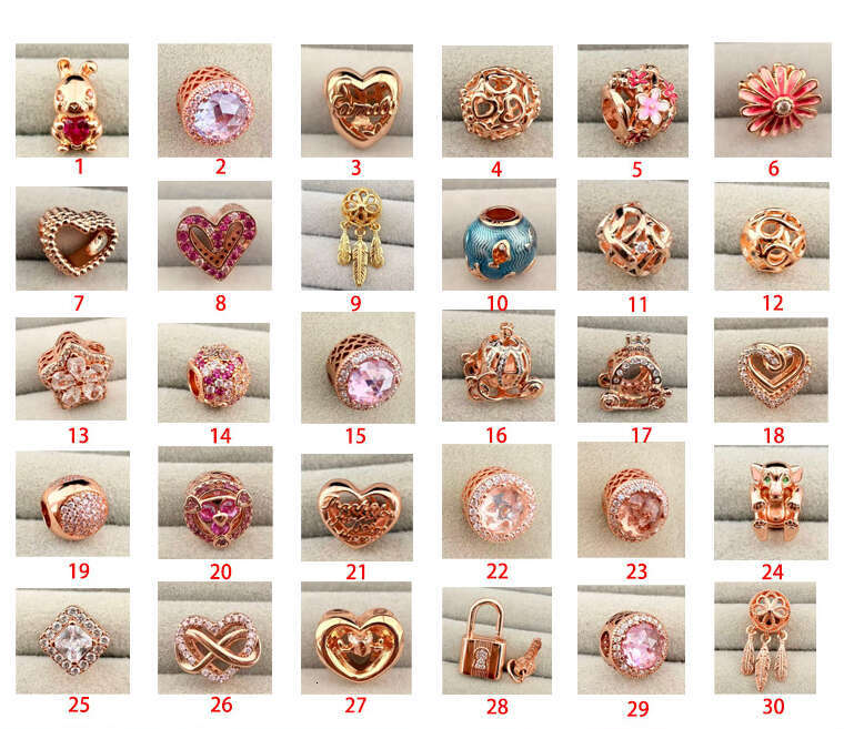 925 Silver Rose Color Shiny Heart Flowers Charm Love Lock Beads Dreamcatcher Charm fit 925 sterling silver bracelet Necklace DIY for women fashion jew