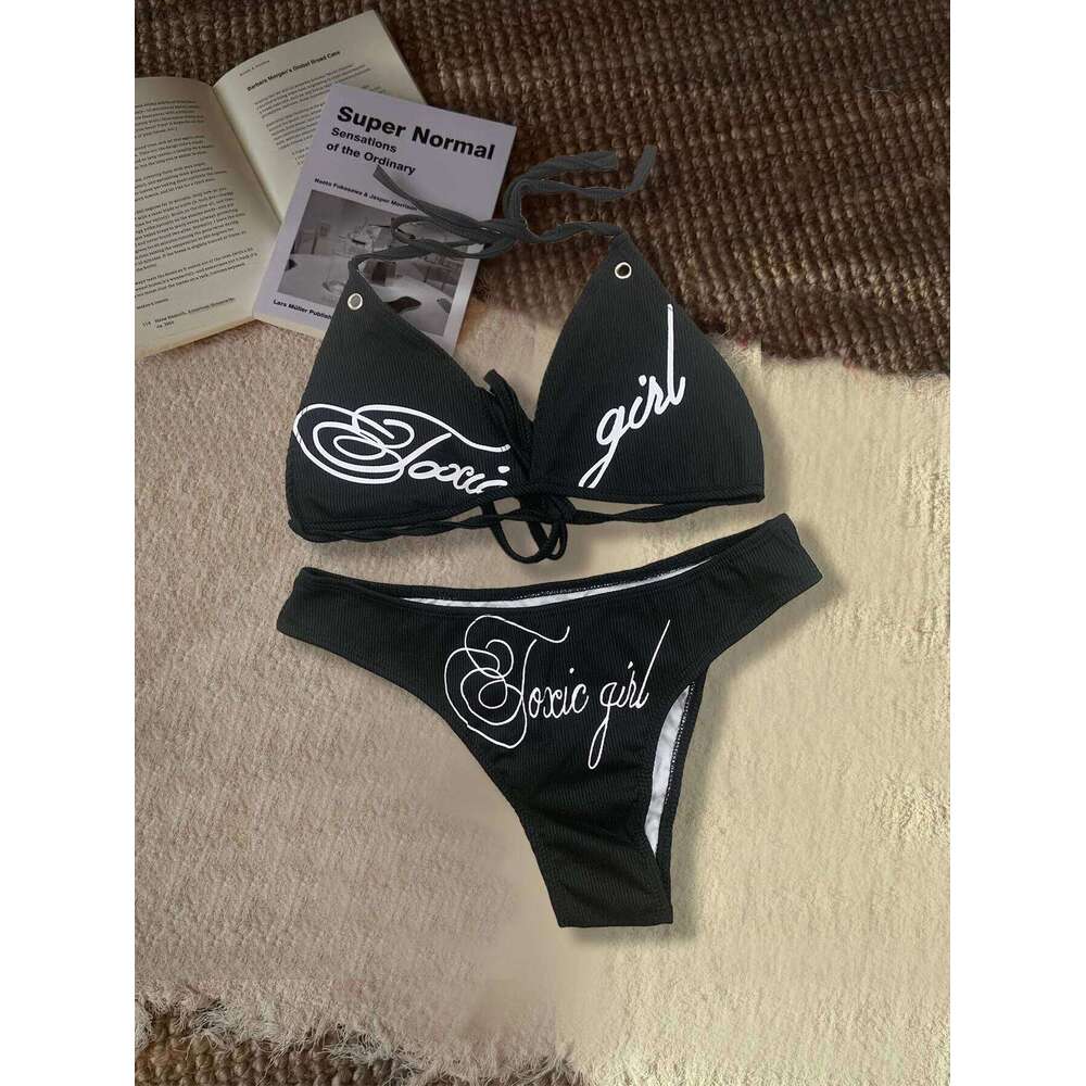 Euro American Summer Beachwear Sexy Girl Bikini With Fashionable Printed Neck Strap Detail Y260303