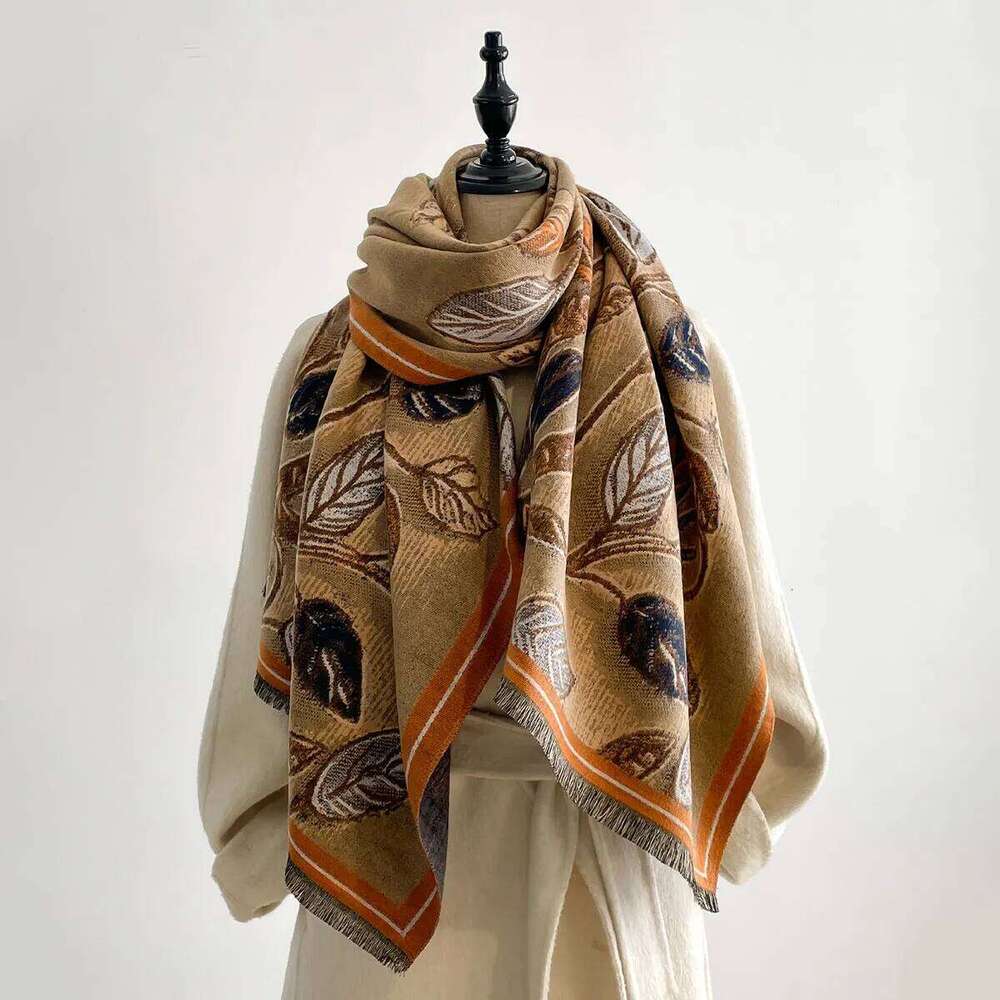 Women Latest Design Winter Two-Sided Jacquard Leaf Pattern Imitation Cashmere Scarves High Quality Thicken Wrap Shawl Ladies XJ260304