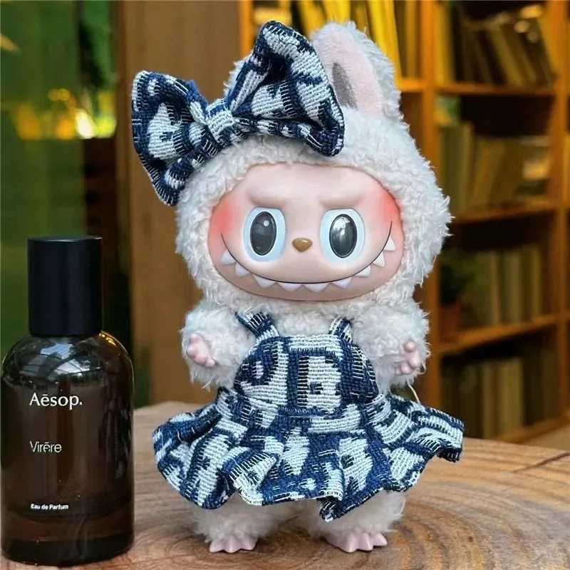 Luxury Retro Monogram Suspender Dress Set with Matching Bow for 15-17cm Labubu Dolls DIY Outfit AccessoriesT260304