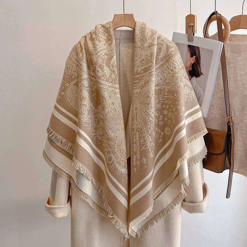 Elegant Striped Design Imitation Cashmere Soft Warm Versatile Shawl Coldproof Windproof Blanket Scarf for Autumn Winter XJ260304