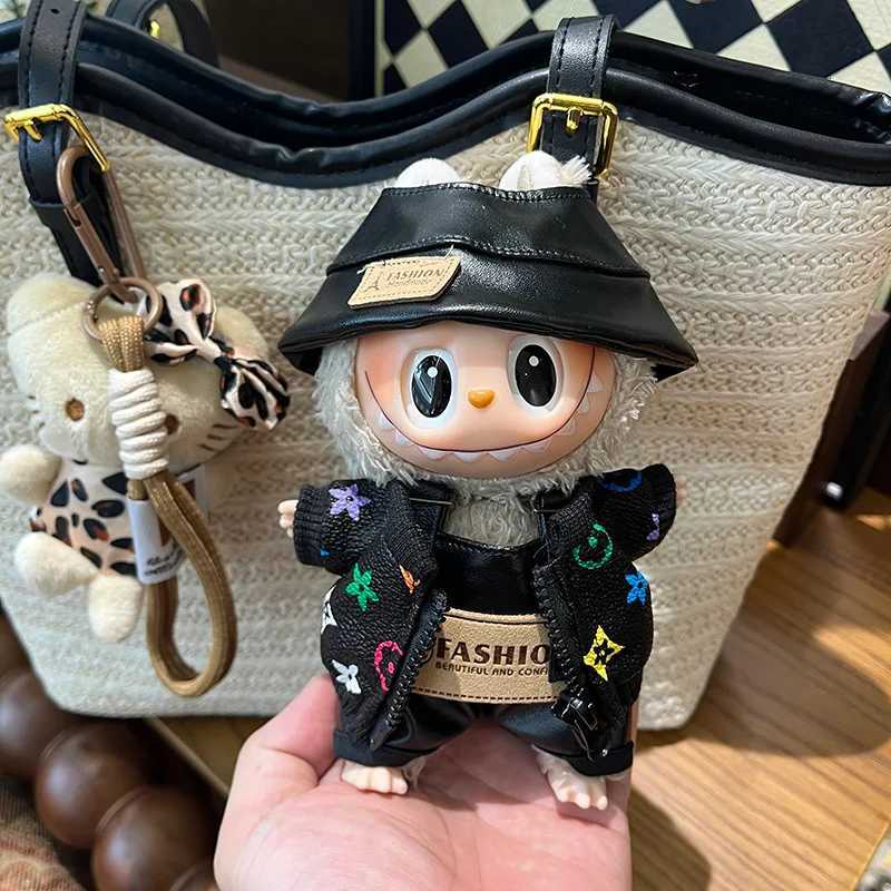 17cm Labubu Luxury Old Money Style Clothing Set, Trendy Hat & Leather Pants for V1 V2 V3 Doll AccessoriesT260304
