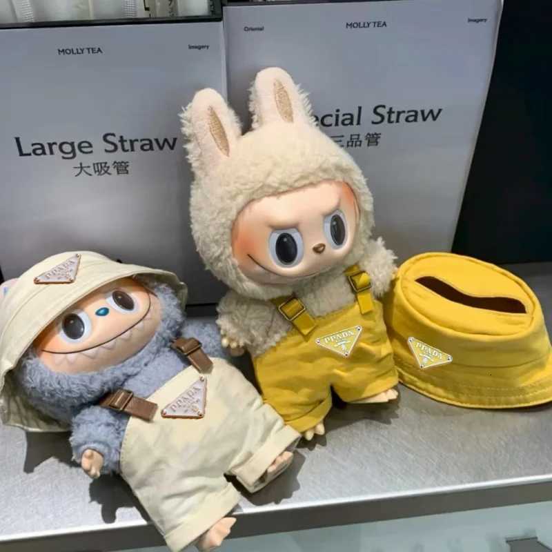 For Labubus Mini Doll Clothing Outfit Hat Clothes 15 17cm Doll Strap Pants Set Sitting Party Game Toys Clothing AccessoriesT260304