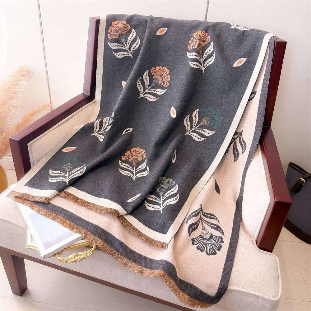 Black Neck Warmer Scarf For Women Winter Thickened Tassel Pashmina Shawl Faux Cashmere Warps Autumn Warm Elegant Blanket XJ260304