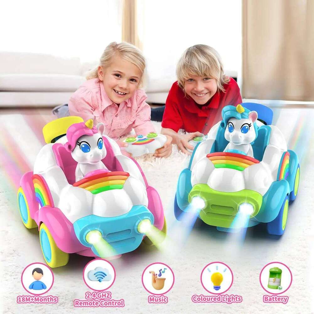 2pcs Remote Control 2.4Ghz RC Cars Kids Unicorn Car Toys With Colored Lights, Music And Sound For Ages 2-6 Toddler Z260303