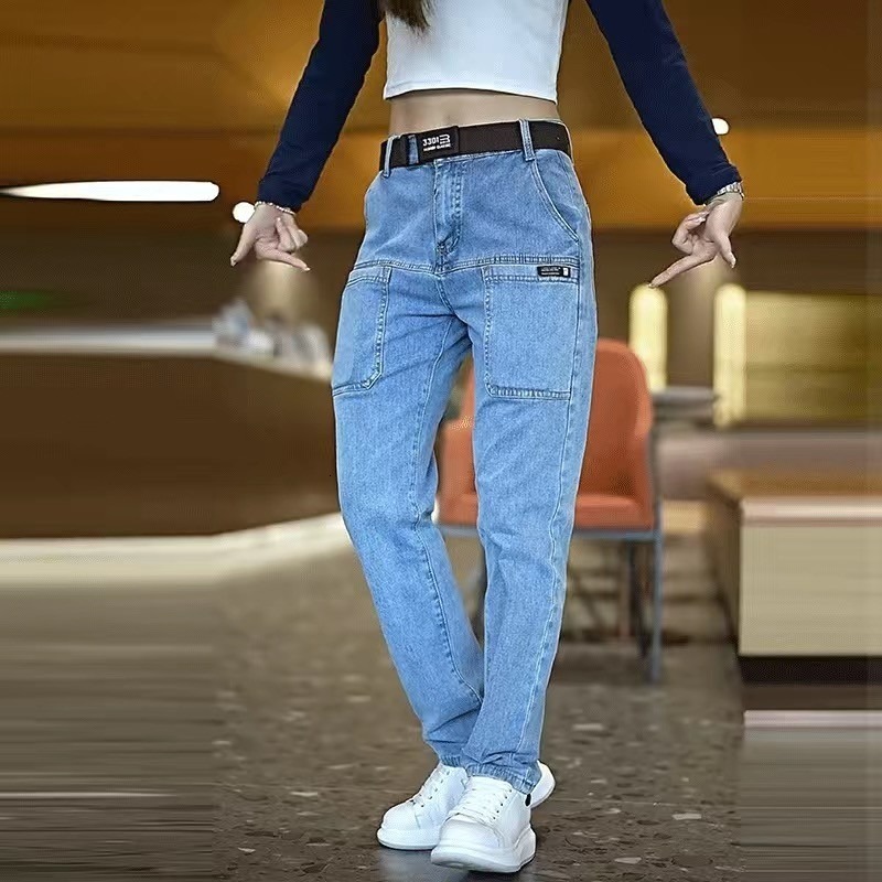 Men's High-end Six-pocket Jeans Stretch Slim-fit Workwear Straight-leg Pants New Designer Pants Trendy Versatile Pocket Pants