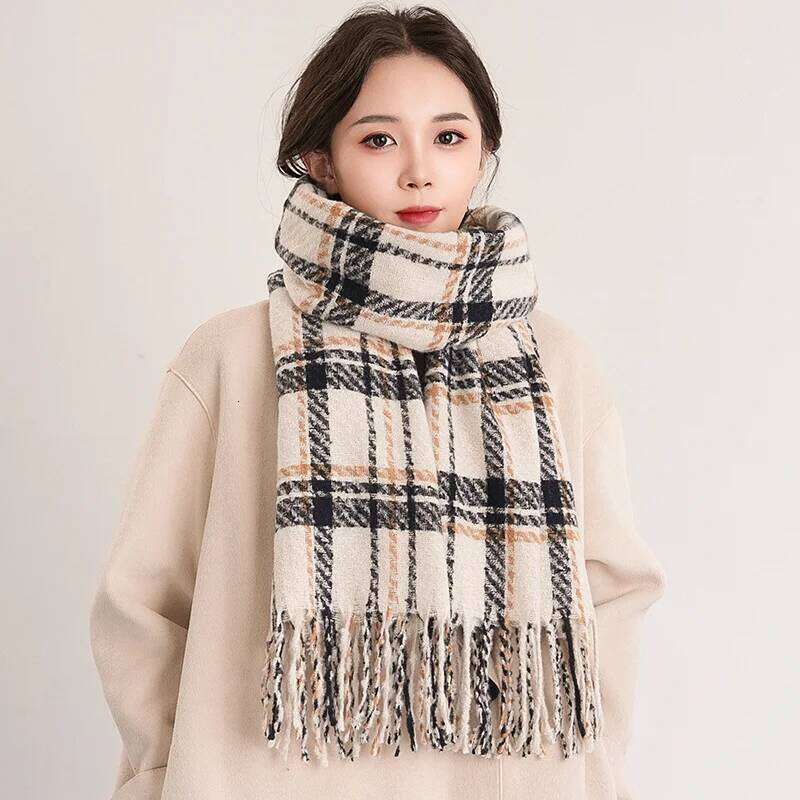 Christmas Series Winter Women's Checkered Tassel Warm Shawl Scarf XJ260304