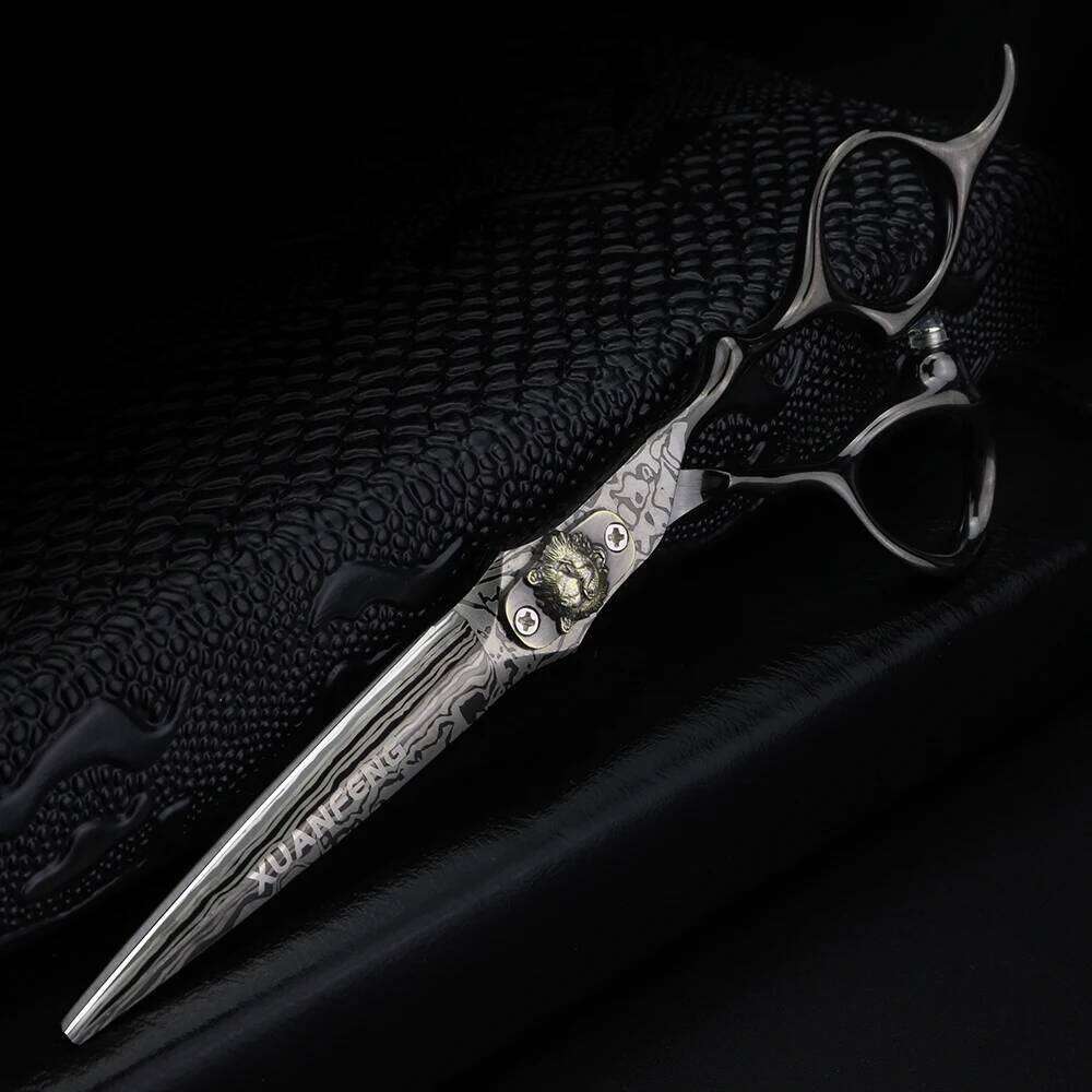 XUANFENG 6 inch Black Damascus Hair Barber Cutting and thinning Scissors JP440C H260303