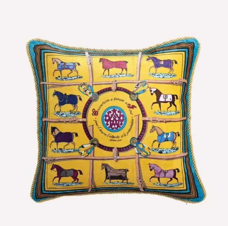 Horse Embroidery Cushion Cover American Luxury Designer Pillow for Living Room Sofa DecorT260304