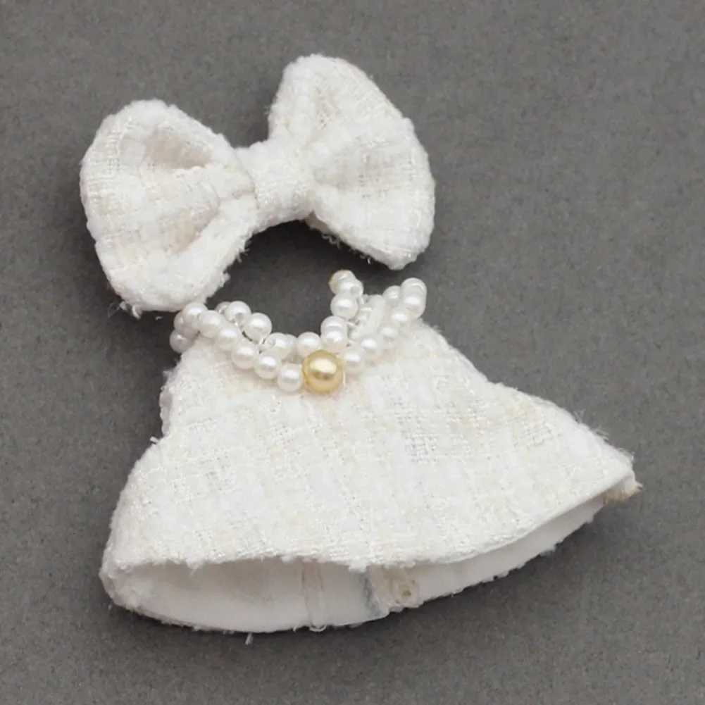 Luxury Plaid Tweed Dress Set with Bow & Pearl Necklace for 10.5cm V4 & 40cm Labubu Dolls Cute Outfit AccessoriesT260304