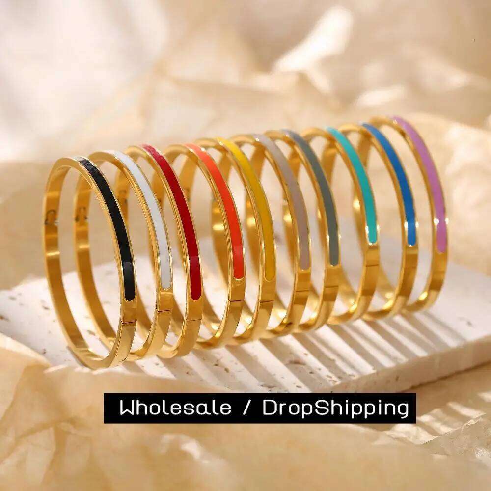 CARLIDANA Luxury Colorful Orange Enamel Bracelets for Women Party Gift Fashion Bangles Original Stainless Steel Jewelry XJ260303