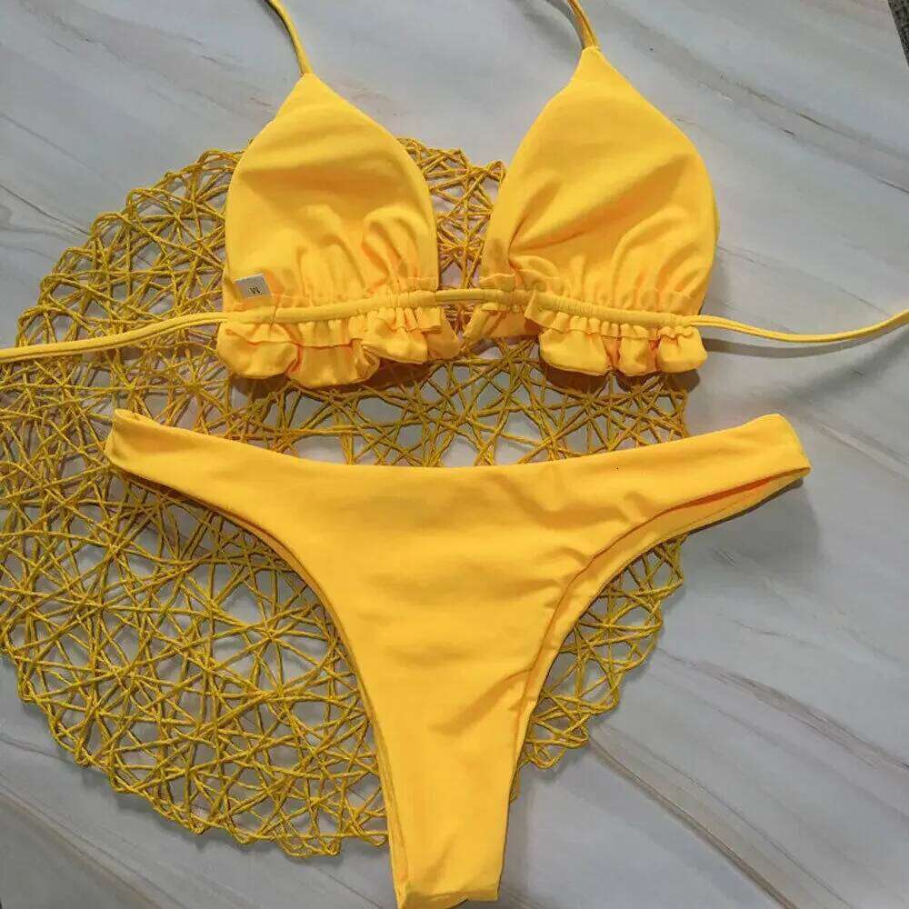 Summer Brazilian Bikini Women Sexy Bandage Top Thong Bottom 2 Pieces Set Push-up Swimwear Lace Up Swimsuit Beachwear Y260303