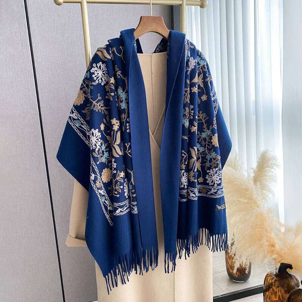 2025 Women Winter Fashion Warm Cashmere Scarf Embroidery Pashmina Blanket Thick Shawl Wrap Neckerchief Bufanda Echarpe Poncho XJ260304