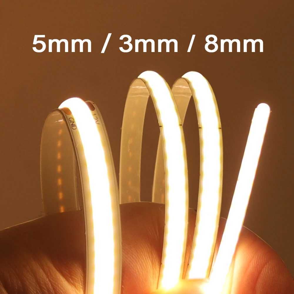 COB LED Strip Light 5V 12V 24V 320 480 384 528 LEDs Flexible Tape 5mm 3mm 8mm PCB Warm Natural White High Density Linear Lights H260304